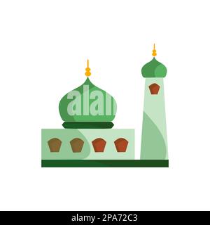 Moschee isolierte flache Fassade auf weißem Hintergrund. Flach mit Schatten Architekturobjekt. Vektor-Cartoon-Design. Wunderschöner muslimischer Tempel, Ikone krank Stock Vektor
