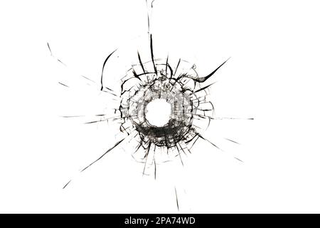 Ein zerbrochenes Loch im Glas. png Stockfoto