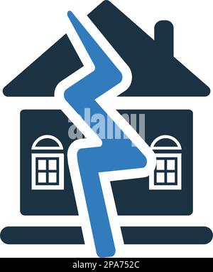 Kaputtes Gebäude, Erdbeben-Symbol, Vektorgrafiken für verschiedene Zwecke. Stock Vektor