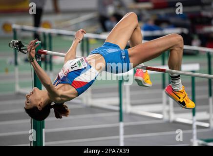 Morgan Lake of Great Britain & NI nimmt an der Europameisterschaft der Leichtathletik in der Ataköy Athletics Arena im High-Jump-Finale der Frauen Teil Stockfoto