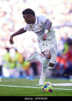 Madrid, Spanien. 11. März 2023. Ausgefallene Fußarbeit von VINICIUS JR. Von Real Madrid während der spanischen Fußballaktion La Liga gegen RCD Espanyol im Stadion Santiago Bernabeu. (Kreditbild: © Ruben Albarran/ZUMA Press Wire) NUR REDAKTIONELLE VERWENDUNG! Nicht für den kommerziellen GEBRAUCH! Stockfoto