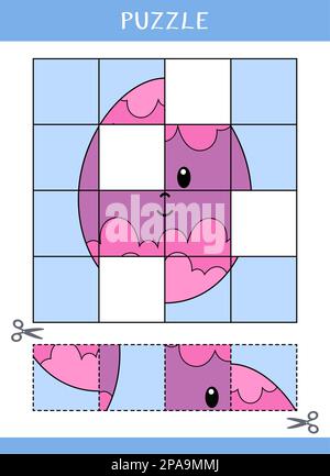 Puzzle für Kinder. Suchen Sie die fehlenden Teile des Bildes. Einfaches Lernspiel. Schneiden und kleben Stockfoto