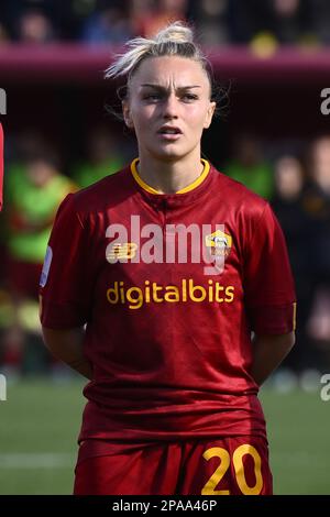 Rom, Italien. 11. März 2023. Giada Greggi von AS Roma Women während der Halbfinale der zweiten Etappe der Coppa Italia FS Italiane zwischen A.S. Roma Women und A.C. Mailand Women im Tre Fontane Stadion am 11. März 2023 in Rom. Kredit: Unabhängige Fotoagentur/Alamy Live News Stockfoto