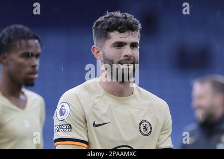 Chelsea's Christian Pulisic nach dem Spiel der Premier League zwischen Leicester City und Chelsea im King Power Stadium in Leicester am Samstag, den 11. März 2023. (Foto: John Cripps | MI News) Guthaben: MI News & Sport /Alamy Live News Stockfoto