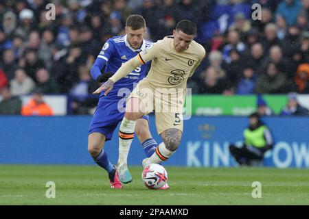 Chelsea's Enzo Fernández während der zweiten Hälfte des Premier League-Spiels zwischen Leicester City und Chelsea im King Power Stadium in Leicester am Samstag, den 11. März 2023. (Foto: John Cripps | MI News) Guthaben: MI News & Sport /Alamy Live News Stockfoto