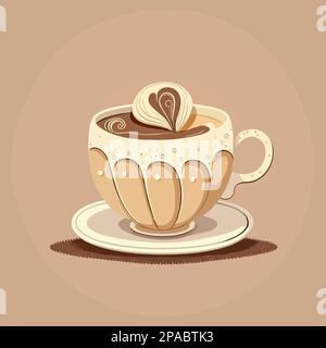 Flache Cartoon-Illustration einer süßen, wunderschönen Glas-Tasse Kaffeegetränk in Pastellbraun Stock Vektor