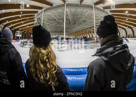 LEEUWARDEN - atmosphärisches Bild des Pelotons während des Finales der Mannschaftsklasse des Marathon Cup. ANP VINCENT JANNINK niederlande raus - belgien raus Stockfoto