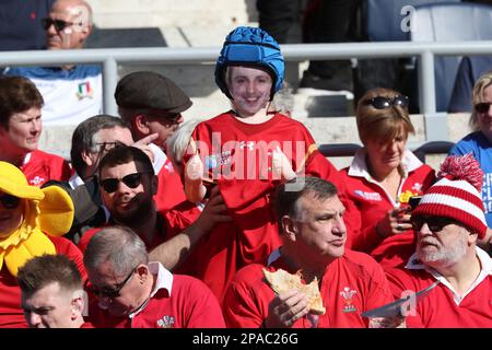 Rom, . 11. März 2023. Rom, Italien, 11.03.2023: Wales-Fans auf dem Stand vor dem Rugby-Spiel der sechs-Nationen-Meisterschaft von Guinness 2023 zwischen Italien und Wales im Olympiastadion in Rom in der 3. Runde. Kredit: Unabhängige Fotoagentur/Alamy Live News Stockfoto