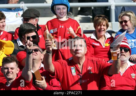 Rom, . 11. März 2023. Rom, Italien, 11.03.2023: Wales-Fans auf dem Stand vor dem Rugby-Spiel der sechs-Nationen-Meisterschaft von Guinness 2023 zwischen Italien und Wales im Olympiastadion in Rom in der 3. Runde. Kredit: Unabhängige Fotoagentur/Alamy Live News Stockfoto