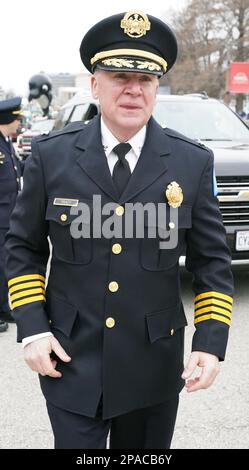 St. Louis, Usa. 11. März 2023. Neue St. Louis Polizeichef Robert Tracy beginnt am Anfang des St. Louis Downtown St. Patrick's Day Parade in St. Louis am Samstag, den 11. März 2023. Foto: Bill Greenblatt/UPI Credit: UPI/Alamy Live News Stockfoto