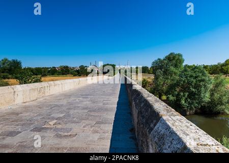 Osmanische Brücke am Meric in der Nähe von Edirne, eine berühmte Touristenattraktion in Edirne, Türkei Stockfoto