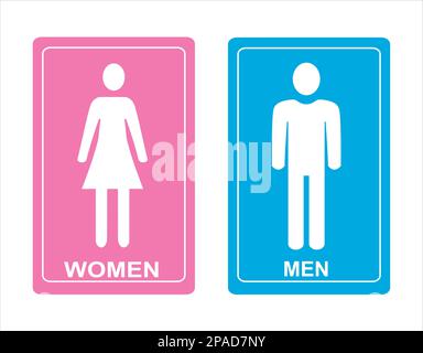 Herren Damen Toiletten-Schild in Weiß mit pinkfarbenem und blauem Hintergrund. Vektor Stock Vektor