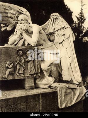 der italienische Bildhauer ENRICO BUTTI ( 1847 - 1932 ) , IL TEMPO ( MONUMENTO FAMIGLIA BORGHI , Cimitero Monumentale , Mailand ) KUNST - ARTE - ART NOUVEAU VISUAL ARTS - ARTI VISIVE - ARTI PLASTICHE - SCULTORE - SKULPTUR - Denkmal - STATUA - STATUE - cimitero - Friedhof - das Zeitgrab - tomba - ali - Flügel ---- ARCHIVIO GBB Stockfoto