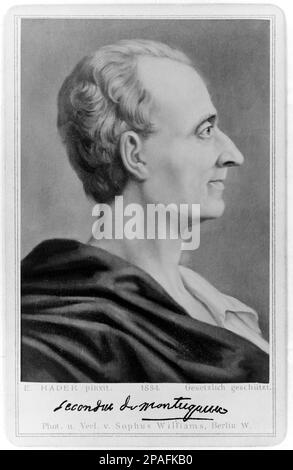 Der gefeierte CHARLES LOUIS de Secondat Baron de La Brede MONTESQUIEU ( 1689 - 1755 ) französischer Schriftsteller und Philosoph - SCRITTORE - LETTERATO - LETTERATURA - LITERATUR - FILOSOFO - FILOSOFIA - PHILOSOPHIE - Portrait - Rituto - profilo - Profil - FOTOSTORICHE - GESCHICHTE - Autografo - Autogramm - Firma - Unterschrift ---- ARCHIVIO GBB Stockfoto