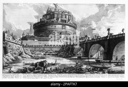 1756 : Gravur des italienischen Künstlers GIOVANNI BATTISTA PIRANESI ( 1720 - 1778 ) : Veduta del Ponte e Castel Sant' angelo ( Mole Adrianea - Mausoleo di Adriano ) - ROM - ARTE - ARTS - INCISIONE - PORTRAIT - ITALIA - ARCHITETTURA - ARCHITEKTUR - Giambattista - Incisione - ARCHÄOLOGIE - ARCHEOLOGIA --- ARCHIVIO GBB Stockfoto