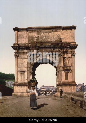 Ca. 1895 , ROM , ITALIEN : DER ARCO DI TITO ( TITUS ARC ) IN FORI IMPERIALI - ITALIA - FOTOSTORICHE - GESCHICHTE - GEOGRAFIA - GEOGRAFIE - ARCHITETTURA - ARCHITEKTUR - ROM - ARCHÄOLOGIE - MONUMENTO - ANTIKE ROM ---- ARCHIVIO GBB Stockfoto