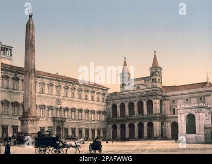 Ca. 1895 , ROMA , ITALIEN : Die Piazza di SAN GIOVANNI IN LATERANO mit dem Obelisken - ITALIA - FOTOSTORICHE - GESCHICHTE - GEOGRAFIEN - GEOGRAFIE - ARCHITEKTUR - ROM - ARCHÄOLOGIE - monumento - Antike Rom - ANTICA ROMA - chiesa - Kirche - Basilika ---- ARCHIVIO GBB Stockfoto