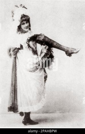 1890 Ca , Paris , FRANKREICH : die französische Can-Can-Tänzerin JANE AVRIL ( geboren Jeanne Beaudon , 1868 - 1943 ) im MOULIN ROUGE , dargestellt vom gefeierten französischen Maler Henry de TOULOUSE - LAUTREC ( Albi 1864 - Malrome , Gironde 1901 ) - CAN - Ballerina - balletto - Ballerine - TANZ - FOTO STORICHE - GESCHICHTE - KUNST - ARTE - PITTURA - PITTORE - Portrait - Rituto - BELLE EPOQUE - PARIGI - Gambe - Leggy Pose - TABARIN - NACHTCLUB ---- Archivio GBB Stockfoto