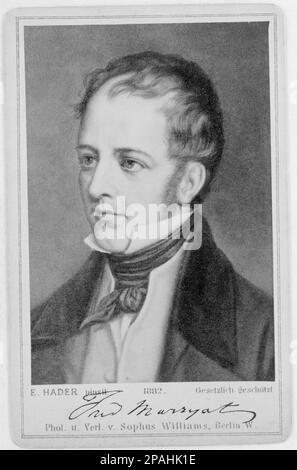 der britische Schriftsteller Captain Frederick Marryat ( 1792 - 1848 ). War ein englischer Schriftsteller, ein zeitgenössischer und bekannter von Charles Dickens, heute bekannt als ein früher Pionier der Meeresgeschichte. Er ist jetzt besonders bekannt für den halbautobiographischen Roman Mr. Midshipman Easy und seinen Kinderroman The Children of the New Forest - LETTERATO - SCRITTORE - LETTERATURA - Literatur - Kragen - colletto - Cravatta - Krawatte - Autografo - Autogramm - Unterschrift - Firma --- Archivio GBB Stockfoto