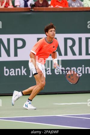 11. März 2023 Ben Shelton im Kampf gegen Taylor Fritz während der 2023 BNP Paribas Open im Indian Wells Tennis Garden in Indian Wells, Kalifornien. Erforderlicher Bildnachweis: Charles Baus/CSM Stockfoto