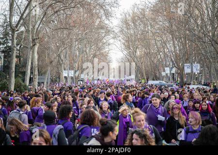 Madrid, Madrid, Spanien. 8. März 2023. 8. März 2023 - Madrid, Spanien: Demonstration für den Internationalen Tag der arbeitenden Frauen 8M in Madrid, Spanien. Hunderttausende von Menschen nahmen an der Demonstration Teil, die von der 8M. Kommission einberufen wurde. (Kreditbild: © Alvaro Laguna/Pacific Press via ZUMA Press Wire) NUR REDAKTIONELLE VERWENDUNG! Nicht für den kommerziellen GEBRAUCH! Stockfoto