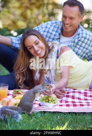 Ein romantisches Picknick mit diesem besonderen Menschen. Ein liebevolles Paar, das ein Picknick in der Sonne genießt. Stockfoto