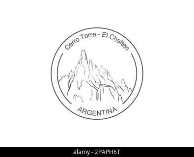 Cerro Torre Mountain in Patagonien, Vorlage für runde Logo-Sticker. Handgezeichnete Vektorskizze Stock Vektor