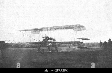 Der Start von Michail Efimovs Flugzeug in Odessa im Jahr 1910. Foto von 1910. Stockfoto