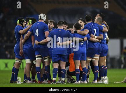 Twickenham, Vereinigtes Königreich. 11. März 2023. England gegen Frankreich, Guinness 6 Nationen. Twickenham-Stadion. Twickenham. Die Franzosen treffen sich beim Rugby-Spiel England gegen Frankreich in den Guinness 6 Nations. Kredit: Sport In Pictures/Alamy Live News Stockfoto