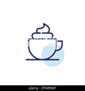 Heißes Kaffeegetränk mit Schlagsahne in einer Tasse. Pixelgenaue, bearbeitbare Konturlinie Stock Vektor