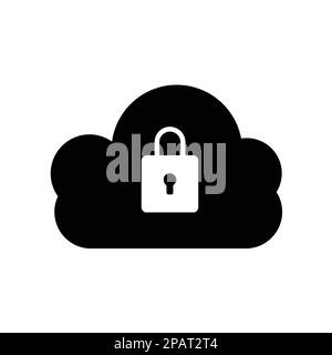 Symbol für Cloud-Sicherheit isoliert auf schwarzem Hintergrund. Vektordarstellung im flachen Design. Stock Vektor