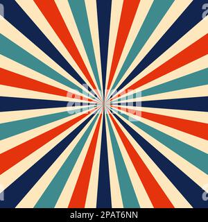 Retro-Sonnenschein im Vintage-Stil in farbenfrohem Regenbogen aus den 70er Jahren. Rot, Blau, Orange, Beige. Stockfoto