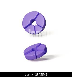 Legen Sie ein Diagramm in 3D realistischem Stil ab. Kreisdiagramm zur Infografik. Tortendiagramm in violetter Farbe. Vektor Stock Vektor