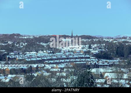 Eine wunderschöne schneebedeckte Landschaft mit Blick auf Meanwood Stockfoto