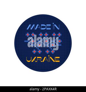 „Made in Ukraine“-Logo mit ukrainischen nationalen Ornamenten. Retro-Label Ukraine. Aufkleber mit Vektorzeichen auf weißem Hintergrund isoliert. Stock Vektor