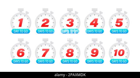 Abzeichen Für „Tage Bis Zum Start“ Festlegen. Countdown-Abzeichen. Limitierte Aktion. Nur Tagesbestand Stock Vektor