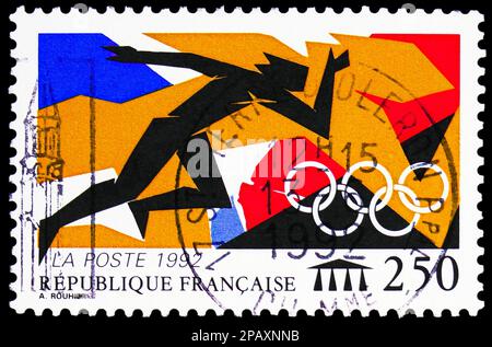 MOSKAU, RUSSLAND - 15. FEBRUAR 2023: In Frankreich gedruckte Briefmarken zeigen Olympische Sommerspiele in Barcelona, Serie, um 1992 Stockfoto