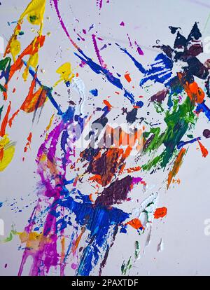 Abstrakte Kunst von Spritzer und Tropfen, Wasserfarben, Hintergrund. Fragment von Bildmaterial. Flecken von Ölfarbe. Zeitgenössische Kunst Stockfoto