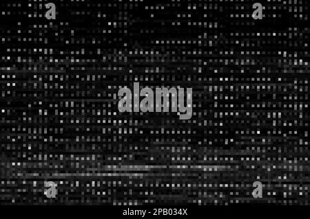 Abstrakter schwarz-weißer Pixelmuster-Hintergrund eines digitalen Glitches. Stockfoto