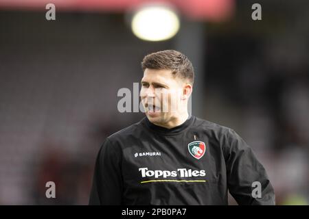 Gloucester, Großbritannien. 12. März 2023. Ben Youngs von Leicester Tigers während des Warm-up vor dem Gallagher Premiership Match Gloucester Rugby vs Leicester Tigers im Kingsholm Stadium, Gloucester, Großbritannien, 12. März 2023 (Foto von Nick Browning/News Images) in Gloucester, Großbritannien, 3/12/2023. (Foto von Nick Browning/News Images/Sipa USA) Guthaben: SIPA USA/Alamy Live News Stockfoto