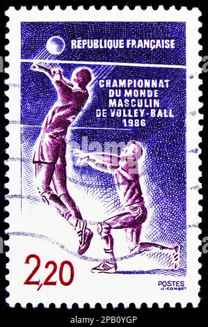 MOSKAU, RUSSLAND - 15. FEBRUAR 2023: Portoabdruck in Frankreich zeigt die Men's World Championship Volleyball, circa 1986 Stockfoto