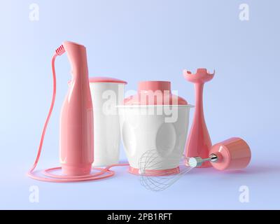Eintauchhandmixer Isoliert. Standmixer Aus Edelstahl. Mahlbehälter Für Sägeblätter. Elektrische Küche, Kleine Geräte. Multifunktionsmischer. Stockfoto