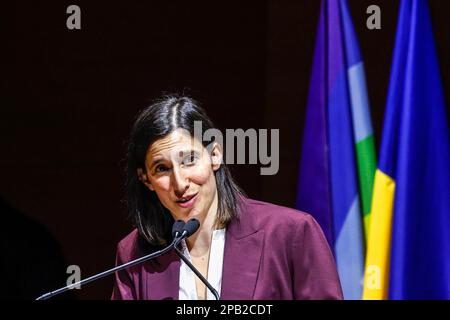Rom, Italien. 12. März 2023. Elly Schlein reagiert während der Mitte-Links-Nationalversammlung der Demokratischen Partei, nachdem sie am 12. März 2023 in Rom, Italien, zum neuen Sekretär ernannt wurde. Kredit: Riccardo De Luca - Update Images/Alamy Live News Stockfoto