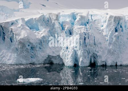 Der antarktische Gletscher in klarem Wasser in der Antarktis des Hafens von Neko Stockfoto