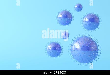 Corona-Virus, Covid 19-NCP. Coronavirus-nCoV-Satz realistischer 3D-Viruszellen. Coronavirus-Krankheit. Inscription COVID-19 und Erreger respiratorisch Stockfoto
