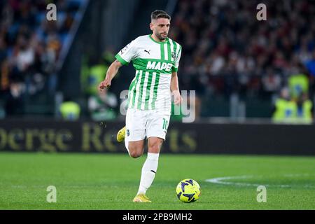 Rom, Italien. 12. März 2023. Domenico Berardi von US Sassuolo während des Spiels der Serie A zwischen Roma und Sassuolo im Stadio Olimpico, Rom, Italien am 12. März 2023. Kredit: Giuseppe Maffia/Alamy Live News Stockfoto