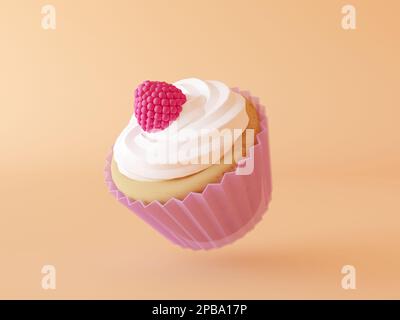 Cartoon-Cupcake-Ikone mit Blaubeere. Minimaler Kuchen isoliert mit Kopierraum, Pastellfarben. realistische 3D-Darstellung. Stockfoto