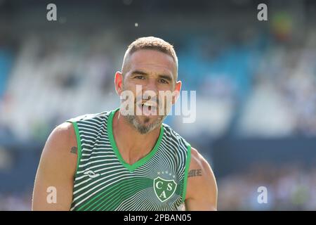 Avellaneda, Argentinien, 12, März 2023. Lisandro Lopez vom Club Atletico Sarmiento während des Spiels zwischen Racing Club und Club Atletico Sarmiento, Spiel 7, Profifußballliga Argentinien 2023 (Liga Profesional de Futbol 2023 - Torneo Binance). Kredit: Fabideciria. Stockfoto