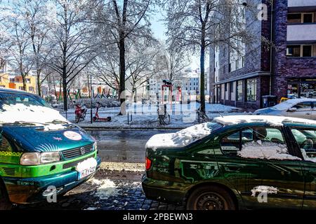 Winter am Ihme Zentrum Hannover. Stockfoto