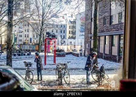 Winter am Ihme Zentrum Hannover. Stockfoto